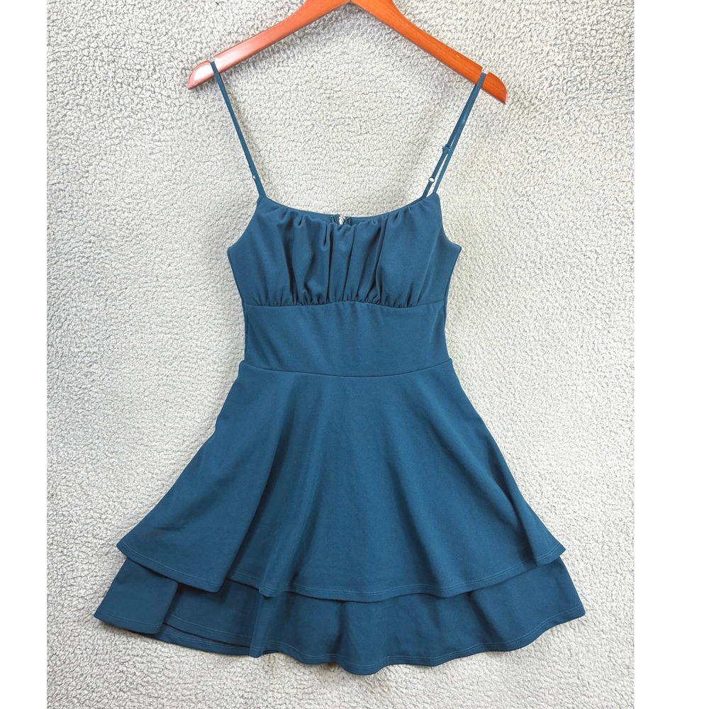 Emerald Sundae Tiered Ruffle Cami Skater Dress Womens M Teal Blue Party Cocktail